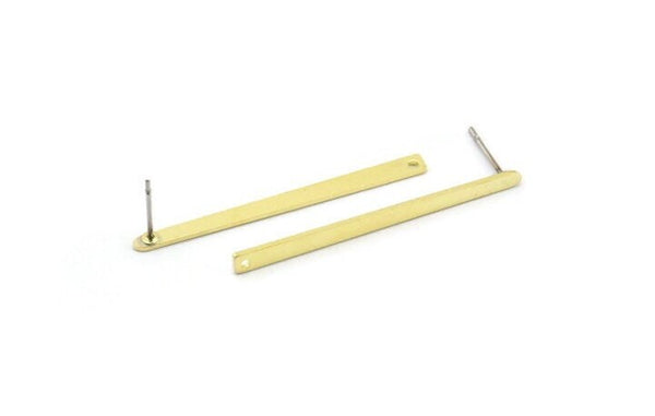 Pirinç Dikdörtgen Küpe, 1 Delikli 12 Ham Pirinç Çubuk Küpe (40x3x2,5x0,8 mm) M03352 A2873
