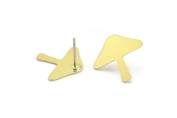 Brass Stud Earring, 10 Raw Brass Mushroom Shaped Stud Earrings (15x18x0.60mm) A2947