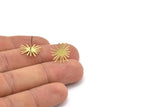 Brass Sun Earring, 12 Raw Brass Sun Shaped Stud Earrings (15x14x0.60mm) A2942