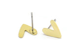 Brass Heart Earring, 12 Raw Brass Heart Shaped Stud Earrings (9x8x0.60mm) A2944