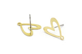 Brass Heart Earring, 12 Raw Brass Heart Shaped Stud Earrings With 1 Loop (14x12x0.60mm) A2946