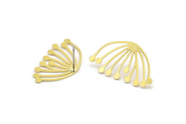 Brass Dandelion Earring, 8 Raw Brass Taraxacum Shaped Stud Earrings (14x24x0.60mm) A2939
