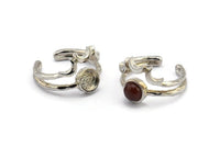 Silver Ring Setting, 2 Silver Tone Brass Moon And Planet Ring With 1 Stone Settings - Pad Size 6mm N1275 H0168