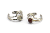 Silver Ring Setting, 2 Silver Tone Brass Moon And Planet Ring With 1 Stone Settings - Pad Size 6mm N1275 H0168