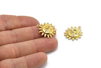 Gold Sun Charm, 2 Gold Plated Brass Sun Charms With 1 Loop, CZ Pave Charms, Zircon Sun Charms (22x20mm) SY0306