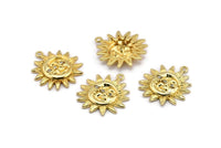 Gold Sun Charm, 2 Gold Plated Brass Sun Charms With 1 Loop, CZ Pave Charms, Zircon Sun Charms (22x20mm) SY0306