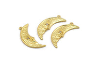 Gold Moon Charm, 2 Gold Plated Brass Moon Charms With 1 Loop, CZ Pave Charms, Zircon Moon Charms (26x9mm) SY0309
