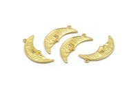 Gold Moon Charm, 2 Gold Plated Brass Moon Charms With 1 Loop, CZ Pave Charms, Zircon Moon Charms (26x9mm) SY0309