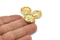 Gold Sun Charm, 2 Gold Plated Brass Moon And Sun Charms With 1 Loop, CZ Pave Charms, Zircon Moon Charms (21x19mm) SY0310