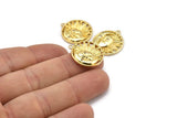 Gold Sun Charm, 2 Gold Plated Brass Moon And Sun Charms With 1 Loop, CZ Pave Charms, Zircon Moon Charms (21x19mm) SY0310