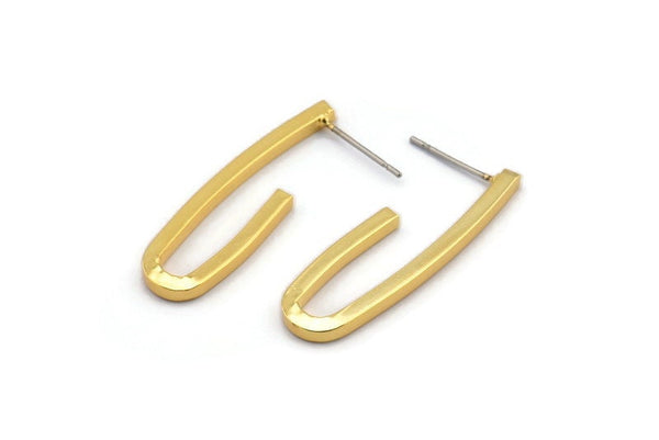 Earring Studs, 2 Gold Plated Brass -  Irregular Shape Earrings - Gold Earrings - Earrings (32x10x2mm) SY0308