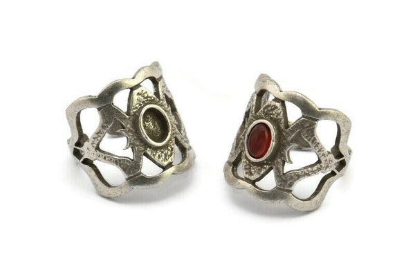 Gümüş Yüzük Ayarı, Antik Gümüş Kaplama Pirinç Duke Yüzük, 1 Taş Ayarlı - Ped Boyutu 4x6mm N1897 H1531