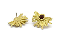 Brass Sunshine Earring, 2 Raw Brass Sunshine Badge Stud Earrings - Pad Size 6mm (30x21mm) N0772