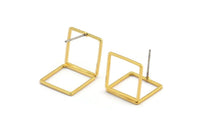 Gold Square Earring, 4 Gold Plated Brass Square Stud Earrings (20x14mm) SY0311