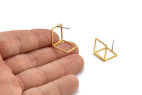 Gold Square Earring, 4 Gold Plated Brass Square Stud Earrings (20x14mm) SY0311