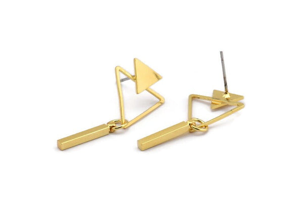Gold Triangle Earring, 4 Gold Plated Brass Triangle Stud Earrings (17x15mm) SY0312