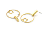 Gold Circle Earring, 2 Gold Plated Brass Round Stud Earrings (36x25mm) SY0317