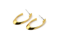 Gold Oval Earring, 2 Gold Plated Brass Oval Stud Earrings (31x16mm) SY0314