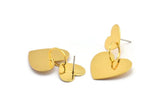 Gold Heart Earring, 2 Gold Plated Brass Heart Shaped Stud Earrings (36x22mm) SY0324