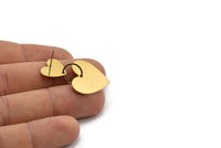 Gold Heart Earring, 2 Gold Plated Brass Heart Shaped Stud Earrings (36x22mm) SY0324