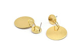 Gold Circle Earring, 2 Gold Plated Brass Round Shaped Stud Earrings (37mm) SY0344