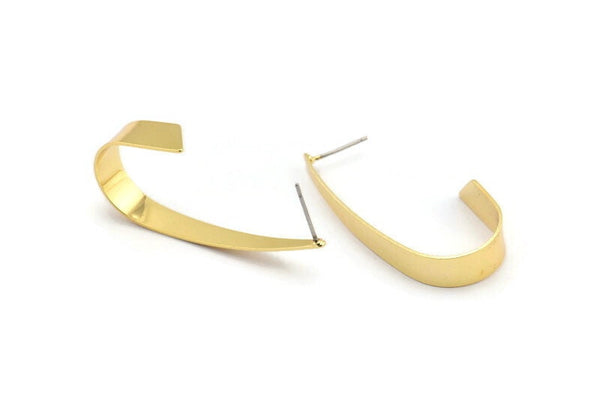 Earring Studs, 2 Gold Plated Brass - Irregular Shape Earrings - Gold Earrings - Earrings (41mm) SY0342