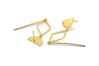 Earring Studs, 2 Gold Plated Brass - Geometric Earrings - Gold Earrings - Earrings (69mm) SY0334
