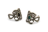 Gümüş Yüzük, 1 Taş Ayarlı Antik Gümüş Kaplama Pirinç Yüzükler - Ped Boyutu 6x4mm N1856 H1551
