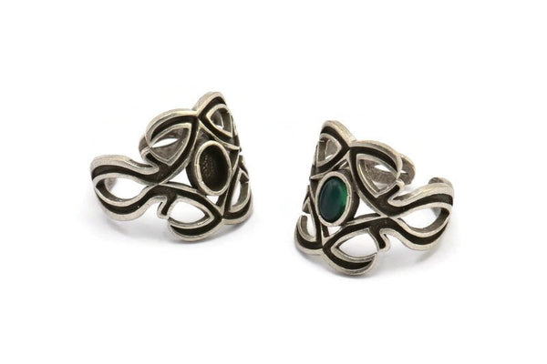Gümüş Yüzük, 1 Taş Ayarlı Antik Gümüş Kaplama Pirinç Yüzükler - Ped Boyutu 6x4mm N1856 H1551