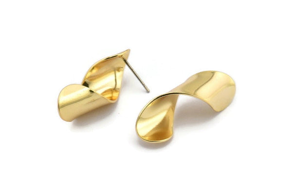 Earring Studs, 2 Gold Plated Brass -  Irregular Shape Earrings - Gold Earrings - Earrings (27mm) SY0320