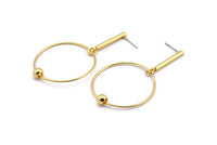 Gold Wire Earring, 2 Gold Plated Brass Earring Wires, Stick Stud Earrings (35x1 - 23x2.5mm) SY0335