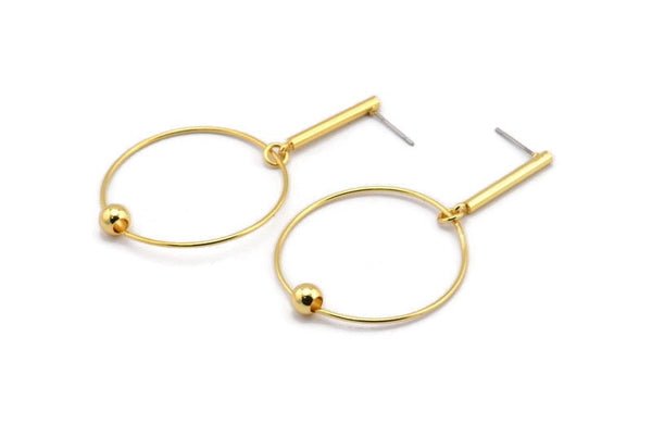 Gold Wire Earring, 2 Gold Plated Brass Earring Wires, Stick Stud Earrings (35x1 - 23x2.5mm) SY0335