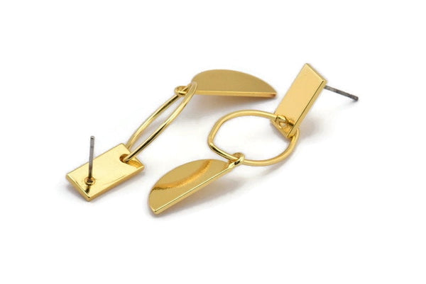Earring Studs, 2 Gold Plated Brass - Geometric Earrings - Gold Earrings - Earrings (46mm) SY0329