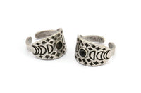 Silver Ring Settings, Antique Silver Plated Brass Moon Phases Shaped Ring With 1 Stone Setting - Pad Size 4mm N2003 H1457
