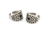 Silver Ring Settings, Antique Silver Plated Brass Moon Phases Shaped Ring With 1 Stone Setting - Pad Size 4mm N2003 H1457