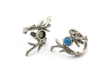 Silver Branch Ring, Antique Silver Plated Brass Branch Rings With 1 Stone Settings - Pad Size 6mm N1958 H1491