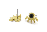 Brass Eye Earring, 6 Raw Brass Eye Stud Earrings - Stone Setting - Pad Size 4mm (16x11x1.5mm) N1302