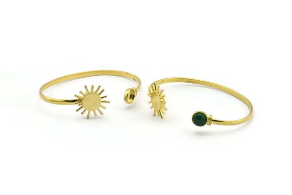 Brass Sun Cuff,  Raw Brass Sun Cuff Stone Setting With 1 Pad -  Pad Size 8mm N1033