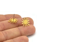 Gold Sun Earring, 6 Gold Plated Brass Sun Stud Earrings With 1 Loop (17x15x0.80mm) M01307 A2392 Q0492