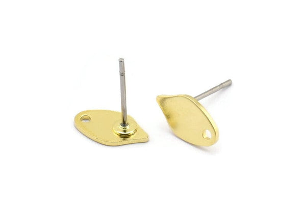 Brass Leaf Earring, 12 Raw Brass Tiny Leaf Shaped Stud Earrings With 1 Hole (10x6x0.80mm) M03325 A2880