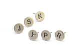 Silver Letter Earring, 4 Antique Silver Plated Brass Alphabets, Alphabet Stud Earrings, Initial Earrings, Personalized Ear Stud (9mm) F063