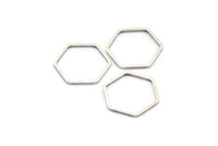 Silver Hexagon Rings, 25 Antique Silver Plated Brass Hexagon Connectors (16x0.80mm) Bs-1165 H0541