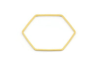 Gold Hexagon Charm, 12 Gold Tone Brass Hexagon Ring Charms, Connectors (35x1mm) D1496