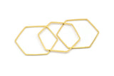 Gold Hexagon Charm, 12 Gold Tone Brass Hexagon Ring Charms, Connectors (35x1mm) D1496