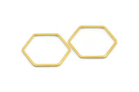 Gold Hexagon Charm, 24 Gold Tone Brass Hexagon Ring Charms, Connectors (25x1mm) D1594