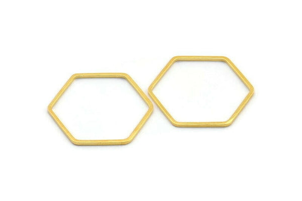 Gold Hexagon Charm, 24 Gold Tone Brass Hexagon Ring Charms, Connectors (25x1mm) D1594