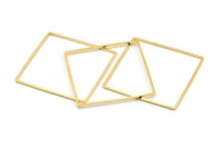 Gold Square Charm, 4 Gold Tone Brass Square Connectors, Charms, Findings (40x1mm) D1511