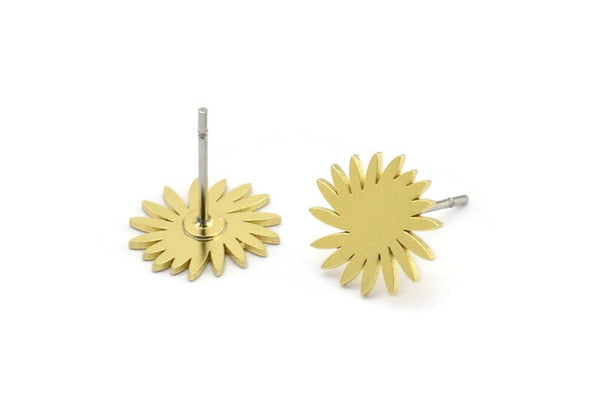 Earring Studs, 10 Raw Brass - Irregular Shaped Stud Earrings - Brass Earrings - Earrings (12x11x0.60mm) A2951