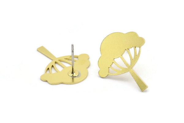 Earring Studs, 10 Raw Brass - Tree Shaped Stud Earrings - Brass Earrings - Earrings (20x17x0.60mm) A2966