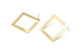 Gold Square Earring, 2 Gold Plated Brass Square Earring Posts, Pendants, Findings (30x30x3x0.5mm) E326 Q0668